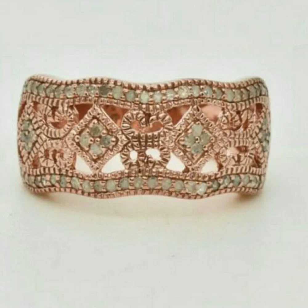 Genuine .5ct Diamond 14k Rose Gold Sterling Silver - Picture 5 of 5